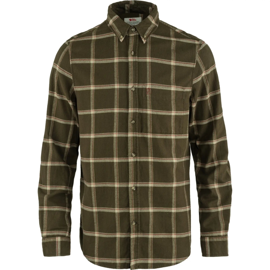 Fjällräven Canada Övik Comfort Flannel Shirt M Dark Olive-Sand Stone