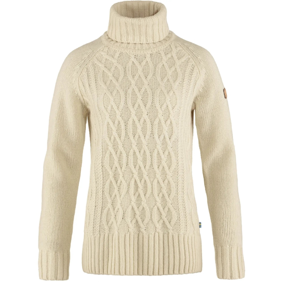 Chalk White Fjällräven Canada Övik Cable Knit Roller Neck W